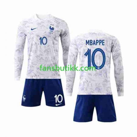 Fotballdrakt Frankrike Mbappé 10 Barn Bortetrøye World Cup 2022 Langermet